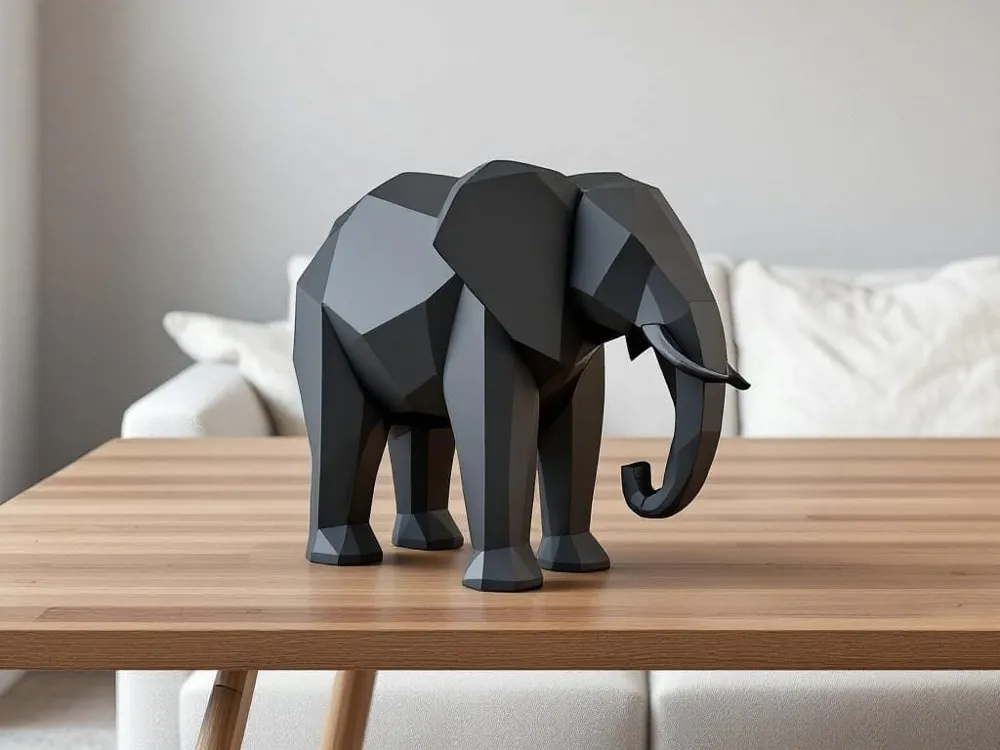 Low Poly Elephant - artistic 3D printed sculpture